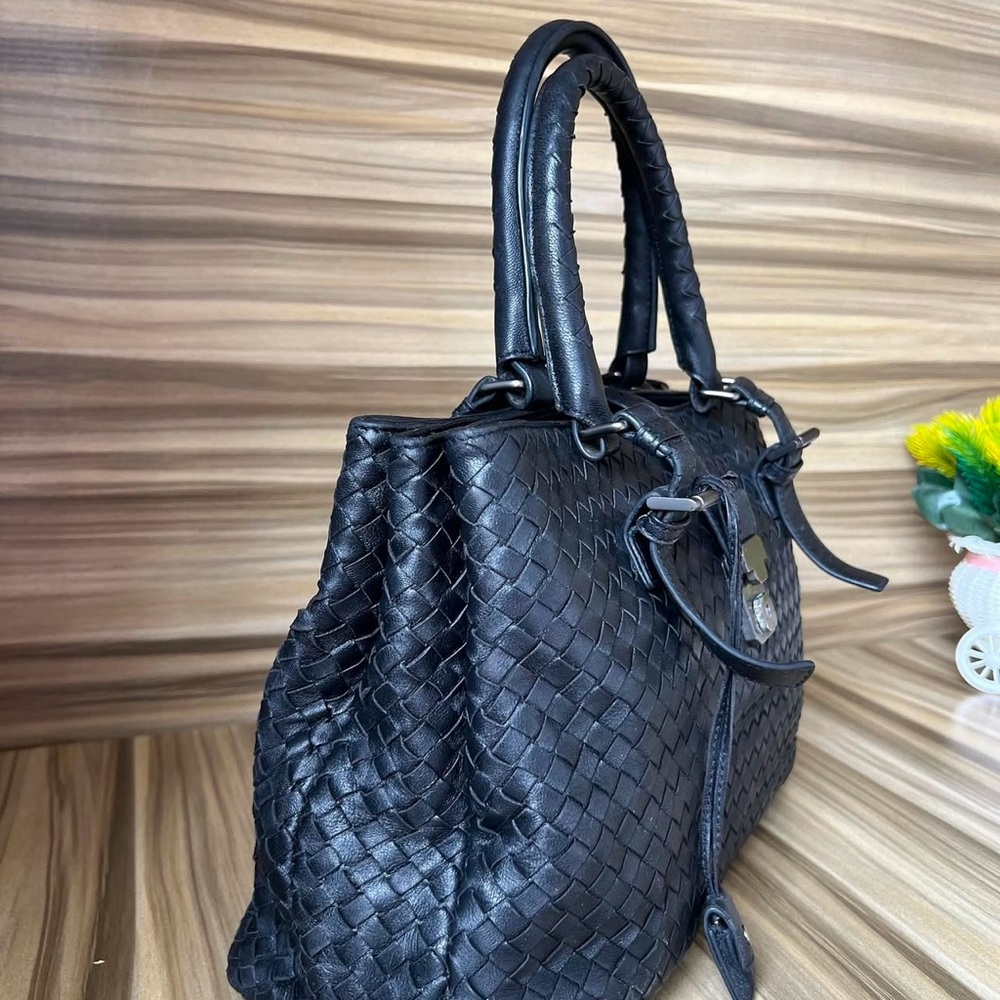 Elegant Black Woven Leather Handbag